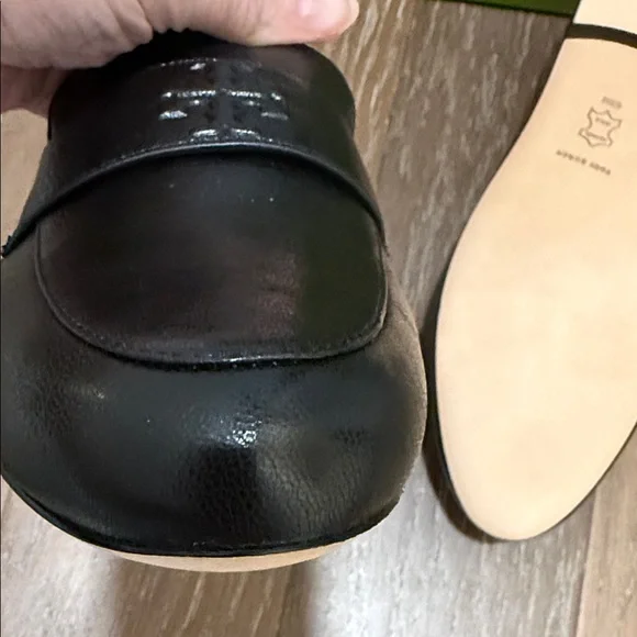 Tory Burch Black Pebbled Leather Penny Loafers - Picture 6 of 14